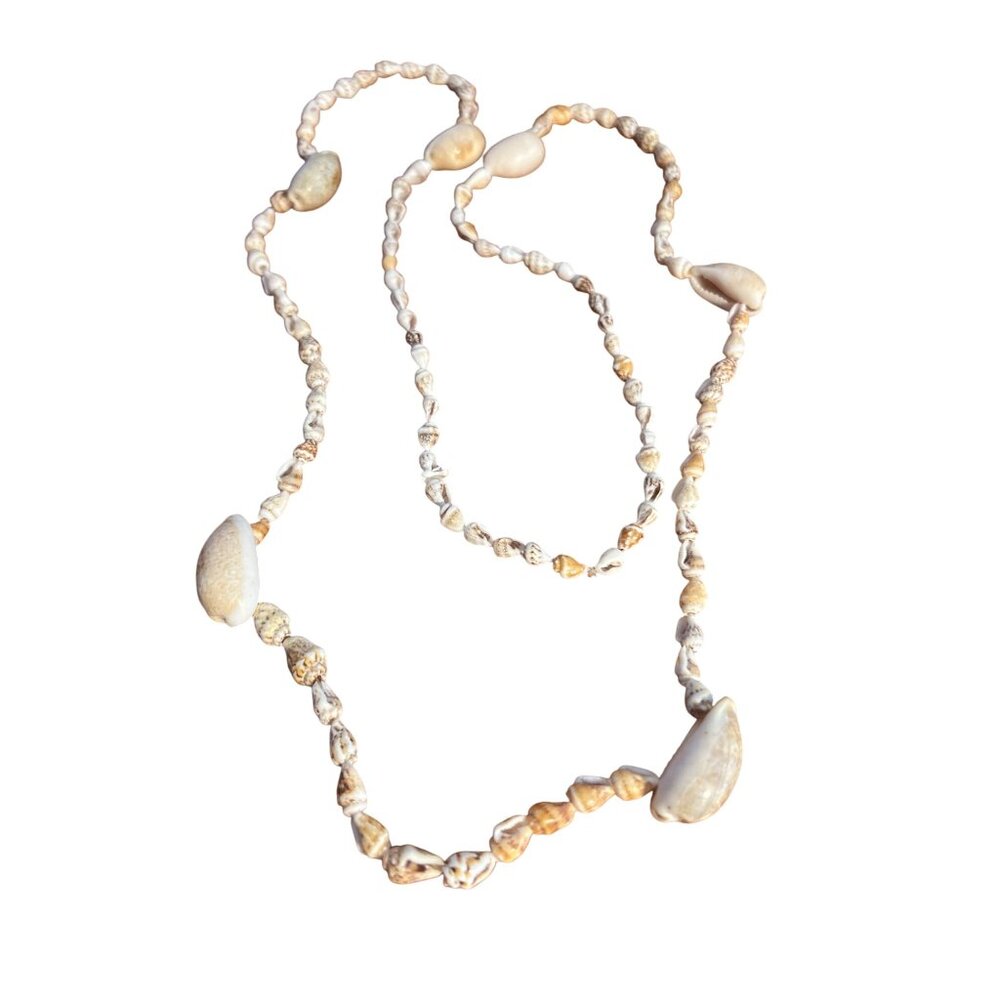 Vintage Hawaiian Shell Necklace Natural Beige White Shells Cowrie Beach Vaca 32"